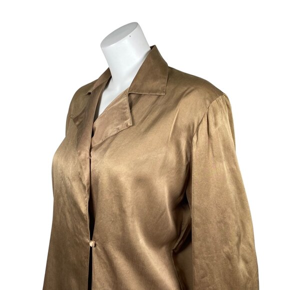 Vintage Ann May 100% Silk Blazer Jacket Womens Size M Long Sleeve Bronze - Picture 4 of 7